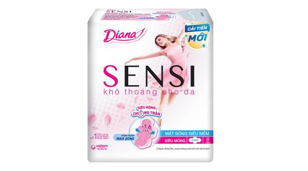 Băng vệ sinh Diana Sensi khô thoáng cho da, siêu mỏng cánh gói 8 miếng