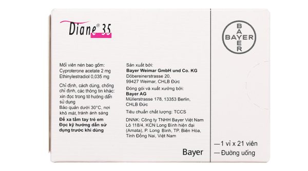 Diane 35 trị mụn trứng cá mức độ vừa đến nặng, tránh thai hằng ngày (1 vỉ x 21 viên)