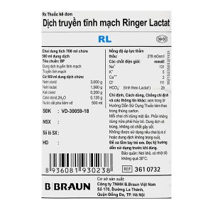 Dịch truyền Ringer Lactat B.Braun bổ sung nước, điện giải chai 500ml