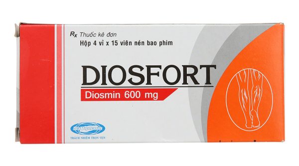 Diosfort 600mg trị trĩ, suy giãn tĩnh mạch (4 vỉ x 15 viên)