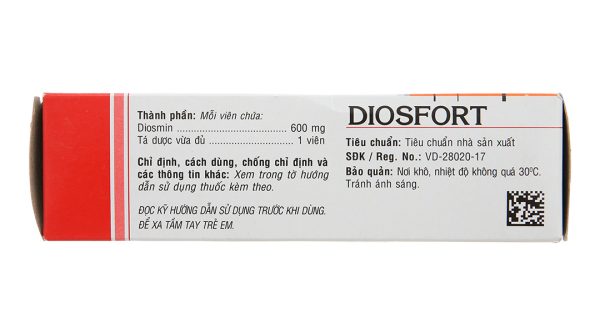 Diosfort 600mg trị trĩ, suy giãn tĩnh mạch (4 vỉ x 15 viên)