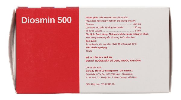 Diosmin 500 trị trĩ, suy giãn tĩnh mạch (6 vỉ x 10 viên)