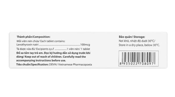 Disthyrox 100mcg điều trị các bệnh lý tuyến giáp (5 vỉ x 20 viên)
