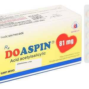 Doaspin 81mg phòng huyết khối tim mạch và não (10 vỉ x 10 viên)