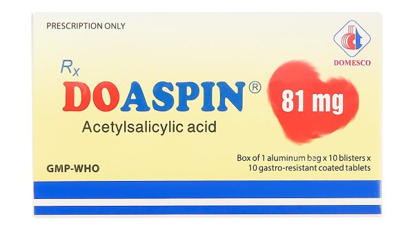 Doaspin 81mg phòng huyết khối tim mạch và não (10 vỉ x 10 viên)