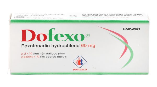 Dofexo 60mg trị viêm mũi dị ứng, mày đay (2 vỉ x 10 viên)
