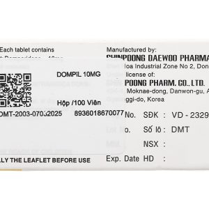 Dompil 10mg trị triệu chứng nôn và buồn nôn (10 vỉ x 10 viên)