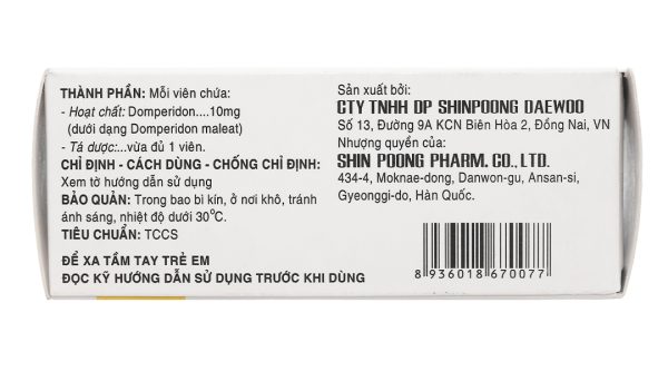 Dompil 10mg trị triệu chứng nôn và buồn nôn (10 vỉ x 10 viên)