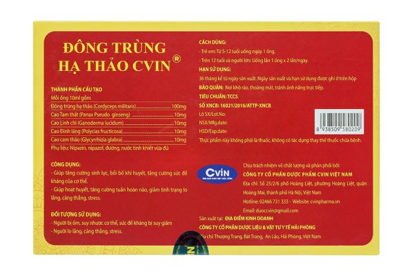 Dung dịch Đông Trùng Hạ Thảo Cvin tăng cường sinh lực hộp 20 ống x 10ml