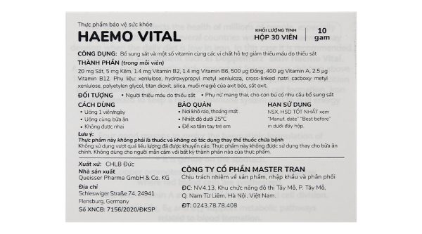 Doppelherz Aktiv Haemo Vital bổ sung sắt hộp 30 viên
