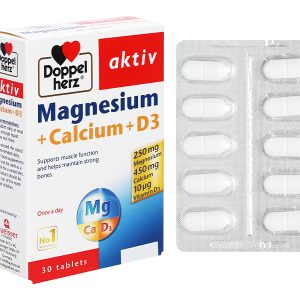 Doppelherz Aktiv Magnesium + Calcium + D3 giúp cơ, xương khỏe mạnh hộp 30 viên