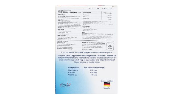 Doppelherz Aktiv Magnesium + Calcium + D3 giúp cơ, xương khỏe mạnh hộp 30 viên