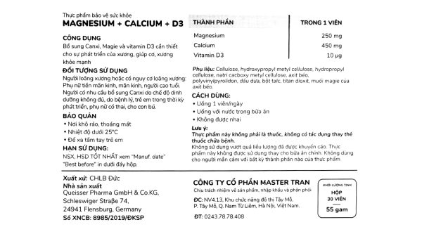 Doppelherz Aktiv Magnesium + Calcium + D3 giúp cơ, xương khỏe mạnh hộp 30 viên