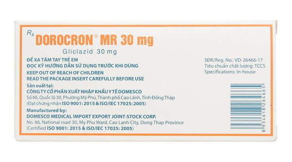Dorocron MR 30mg trị đái tháo đường (2 vỉ x 30 viên)