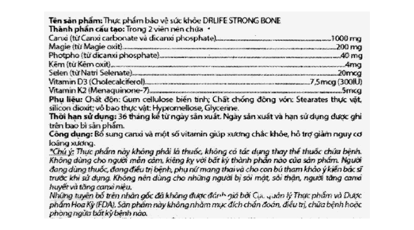 Drlife Strong Bone bổ sung canxi, ngừa loãng xương chai 60 viên
