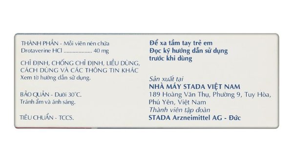 Drotaverine Stada 40mg điều trị triệu chứng co thắt dạ dày (5 vỉ x 10 viên)