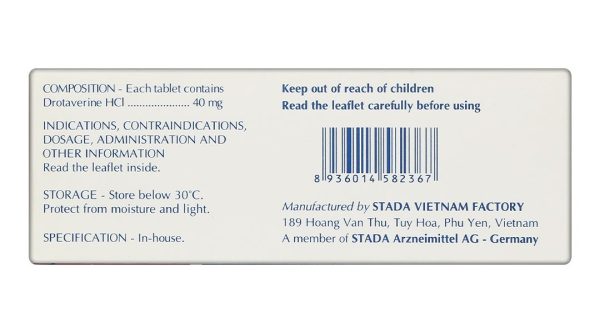 Drotaverine Stada 40mg điều trị triệu chứng co thắt dạ dày (5 vỉ x 10 viên)