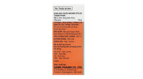 Dung dịch nhỏ mắt Eyflox ophthalmic solution trị nhiễm khuẩn mắt lọ 5ml