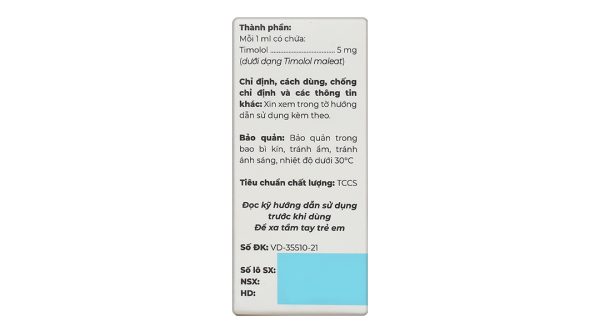 Dung dịch nhỏ mắt Timo Drop 5mg/ml giảm áp lực nội nhãn, trị glaucom chai 5ml