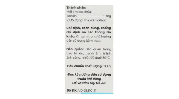Dung dịch nhỏ mắt Timo Drop 5mg/ml giảm áp lực nội nhãn, trị glaucom chai 5ml
