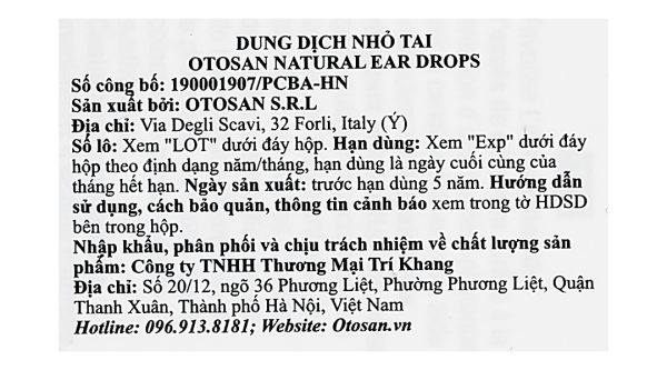 Dung dịch nhỏ tai Otosan giúp kháng khuẩn, chống viêm nhiễm trùng tai chai 10ml