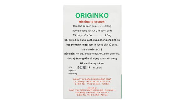 Dung dịch uống Originko trị suy giảm trí nhớ, suy tuần hoàn não (20 ống x 10ml)