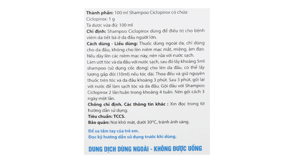 Dầu gội Shampoo Ciclopirox trị viêm da tiết bã da đầu chai 100ml