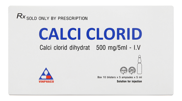 Thuốc tiêm Calci Clorid Vinphaco 500mg/5ml tăng nhanh nồng độ ion calci (50 ống x 5ml)