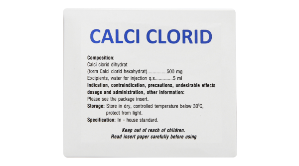 Thuốc tiêm Calci Clorid Vinphaco 500mg/5ml tăng nhanh nồng độ ion calci (50 ống x 5ml)