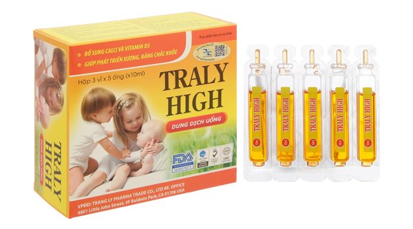 Siro Traly High bổ sung calci, vitamin D3 giúp xương, răng chắc khỏe hộp 15 ống x 10ml