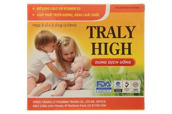 Siro Traly High bổ sung calci, vitamin D3 giúp xương, răng chắc khỏe hộp 15 ống x 10ml