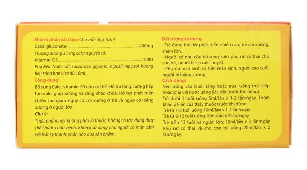 Siro Traly High bổ sung calci, vitamin D3 giúp xương, răng chắc khỏe hộp 15 ống x 10ml