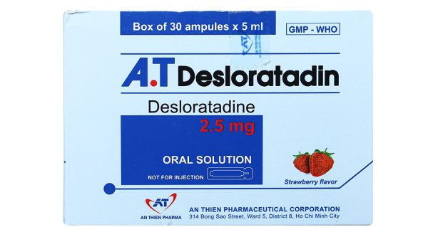 Dung dịch uống A.T Desloratadin trị viêm mũi, mề đay (30 ống x 5ml)