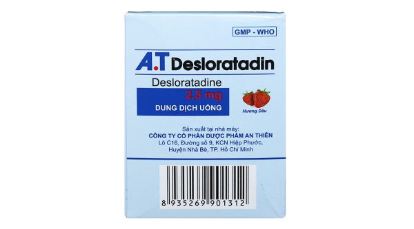 Dung dịch uống A.T Desloratadin trị viêm mũi, mề đay (30 ống x 5ml)