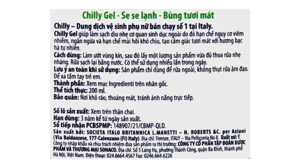 Dung dịch vệ sinh phụ nữ Chilly Gel se se lạnh, bùng tươi mát chai 200ml