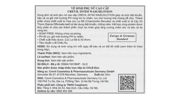 Dung dịch vệ sinh phụ nữ Crevil chống viêm, cân bằng pH chai 100ml