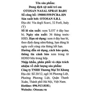 Dung dịch xịt mũi Otosan Nasal Spray Baby giúp giảm nghẹt mũi, sổ mũi, viêm mũi chai 20ml