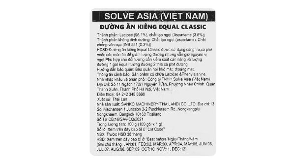 Đường ăn kiêng Equal Classic hộp 100g (100 gói x1g)