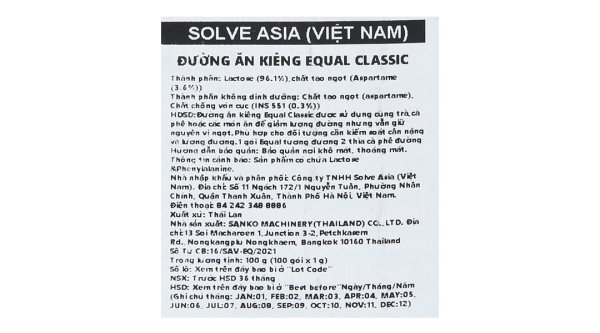 Đường ăn kiêng Equal Classic hộp 100g (100 gói x1g)