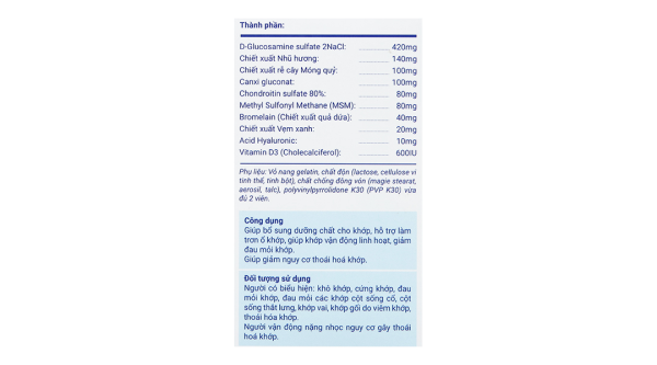 Dưỡng Khớp Kawa giúp bổ sung dưỡng chất cho khớp hộp 60 viên