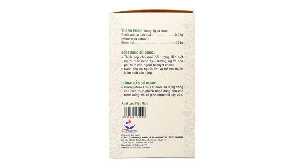 Đường ăn kiêng Monk Fruit CT hộp 100g (20 gói x 5g)
