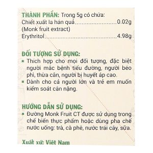 Đường ăn kiêng Monk Fruit CT hộp 100g (20 gói x 5g)