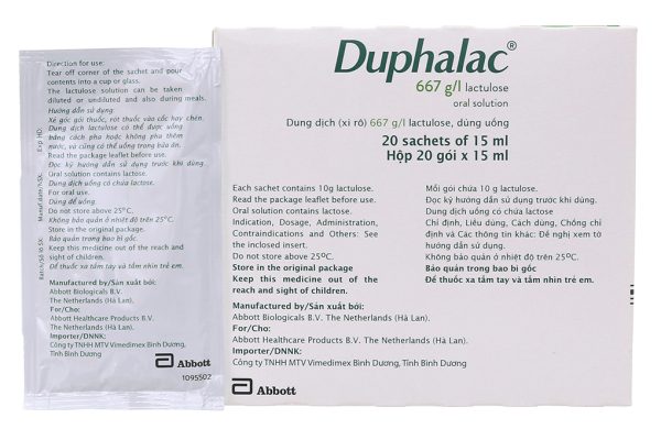 Dung dịch uống Duphalac 667g/l trị táo bón, bệnh lý não do gan (20 gói x 15ml)