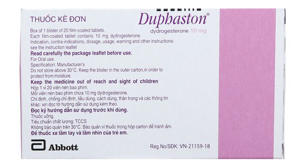 Duphaston 10mg điều hòa kinh nguyệt, trị dọa sảy thai (1 vỉ x 20 viên)