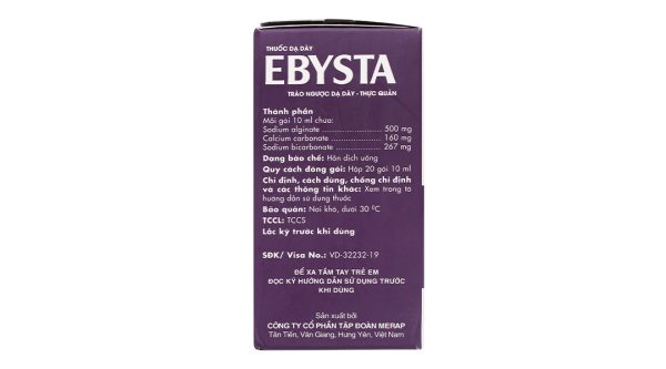 Hỗn dịch uống Ebysta 20mg trị trào ngược dạ dày, thực quản (20 gói x 10ml)