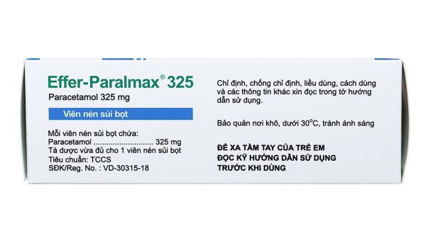 Viên sủi Paralmax 325 giảm đau, hạ sốt từ nhẹ đến vừa (5 vỉ x 4 viên)
