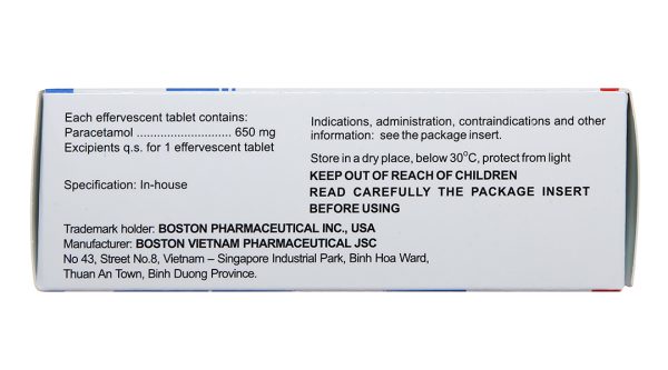 Viên sủi Effer-Paralmax Extra 650mg giảm đau, hạ sốt từ nhẹ đến vừa (5 vỉ x 4 viên)