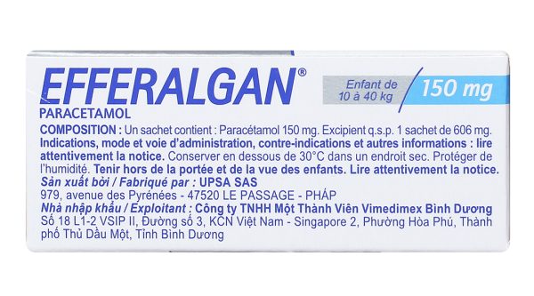 Bột sủi Efferalgan 150mg giảm đau từ nhẹ đến vừa, hạ sốt (12 gói x 0.606g)
