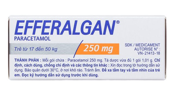 Bột sủi Efferalgan 250mg giảm đau, hạ sốt (12 gói x 1,01g)
