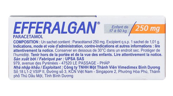 Bột sủi Efferalgan 250mg giảm đau, hạ sốt (12 gói x 1,01g)